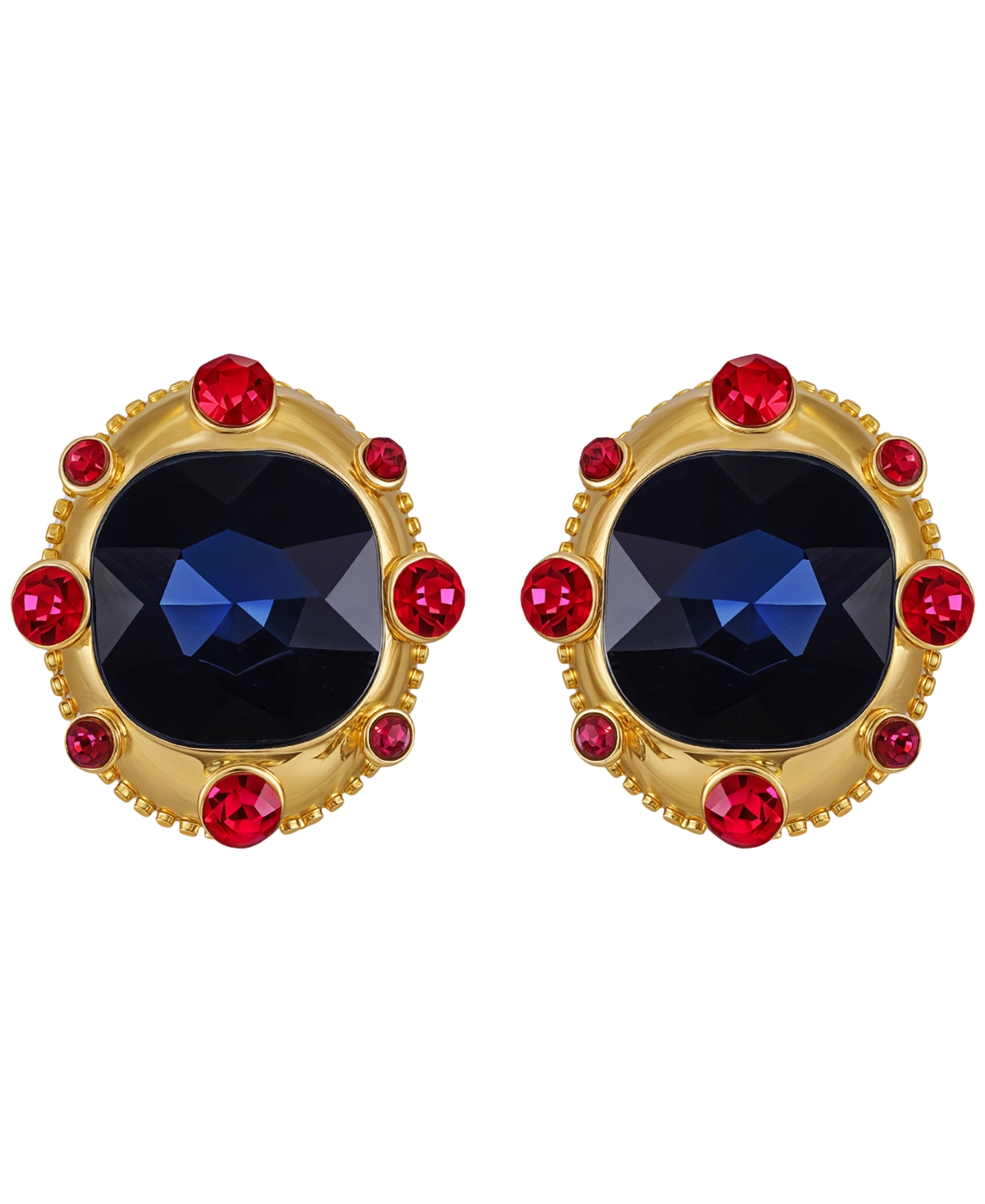 Guess Sapphire And Ruby Stones Gold-tone Regal Clip-on Earrings