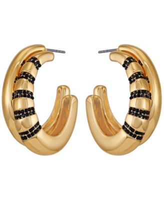 Glass Stone Gold-Tone Huggie Hoop Earrings