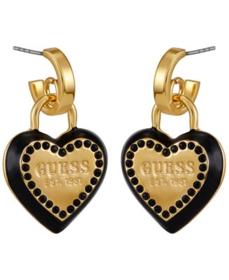 Glass Stone Gold-Tone Heart Drop Hoop Earrings