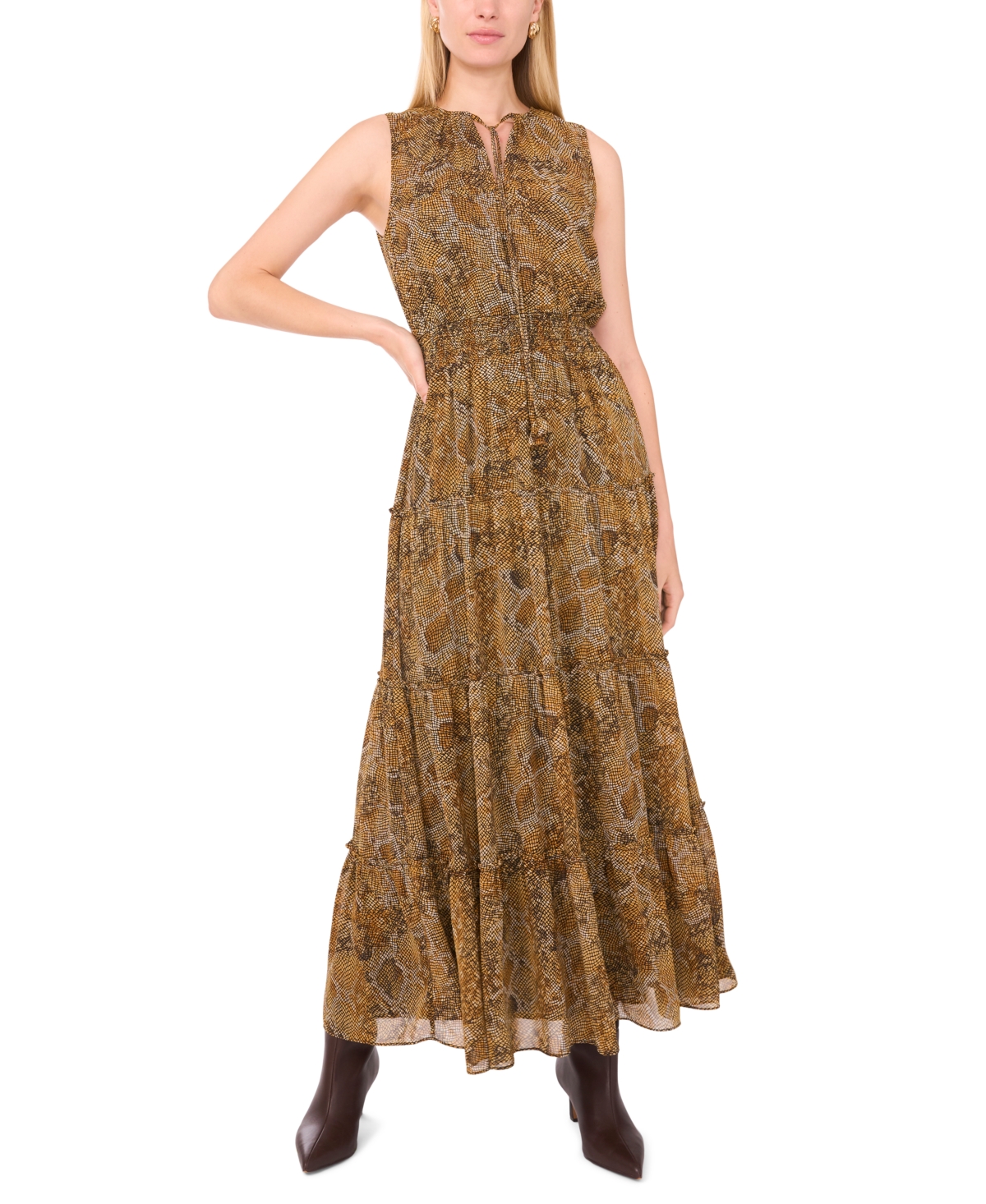 1.state Tie Neck Tiered Dress In Brown