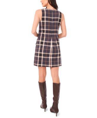 Women's Plaid Print Sleeveless Scoop Neck Mini Shift Dress