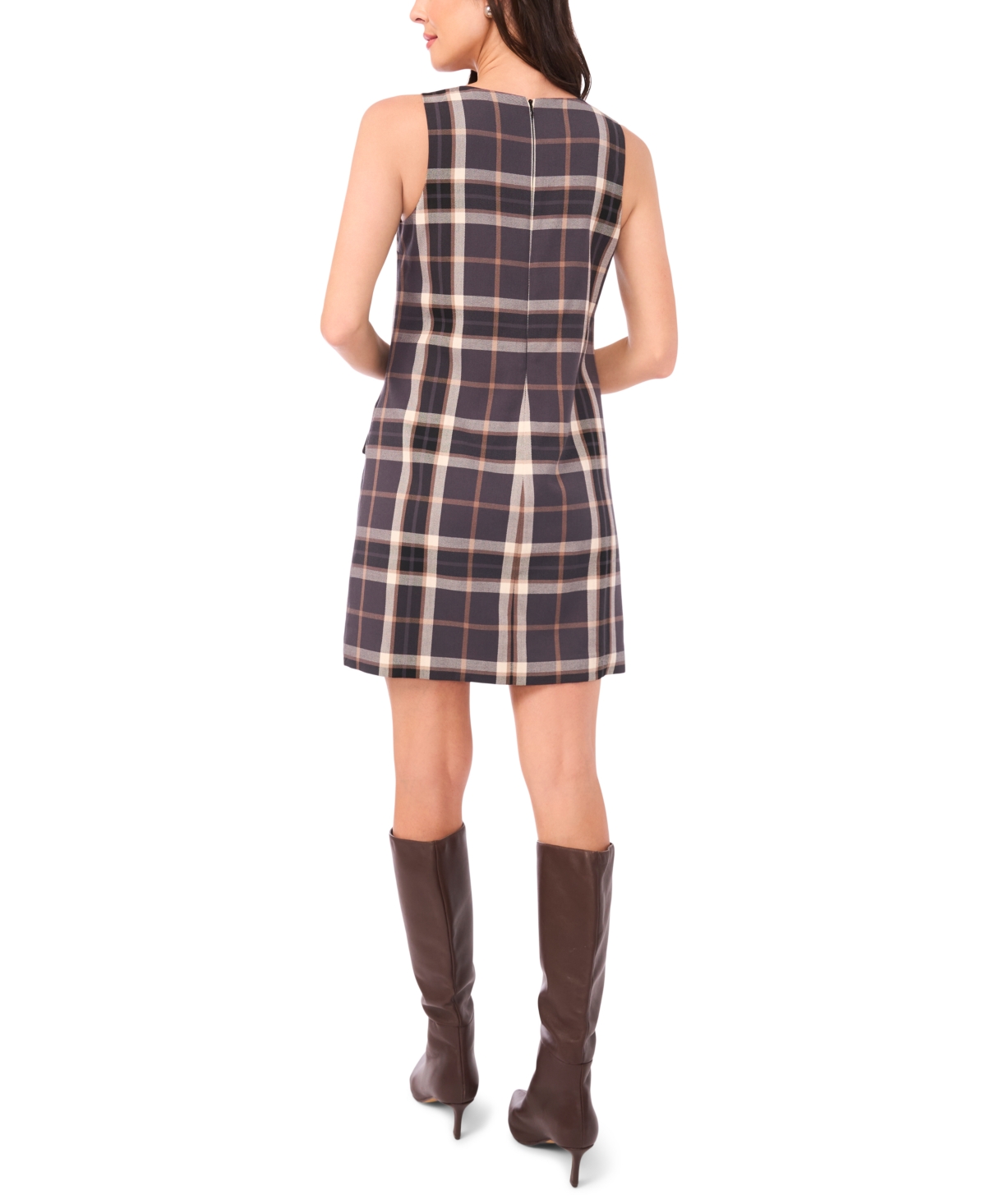 1.state Plaid Shift Dress In Brown