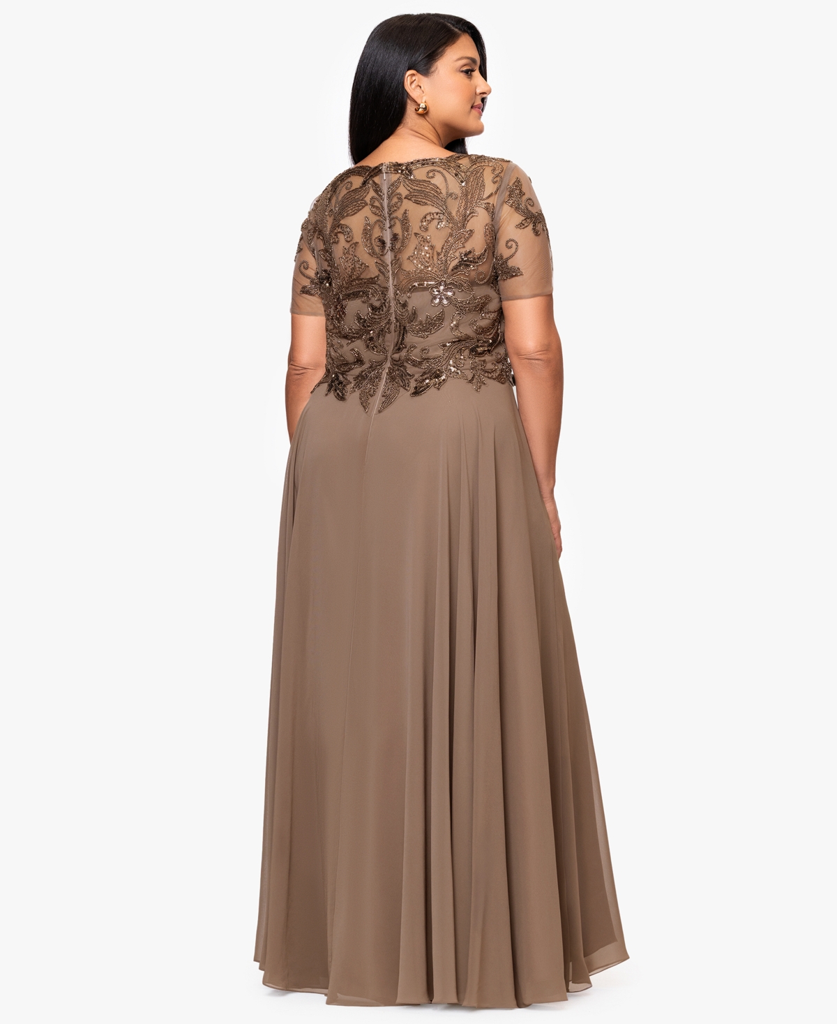 Xscape Plus Size Bead Detail A-line Maxi Dress In Brown