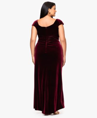 Plus Size Cap Sleeve Velvet Gown