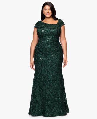 Plus Size Lace Detail Asymmetrical Neck Ball Gown