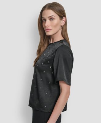 Women's Studded Boxy Short Sleeve Top
