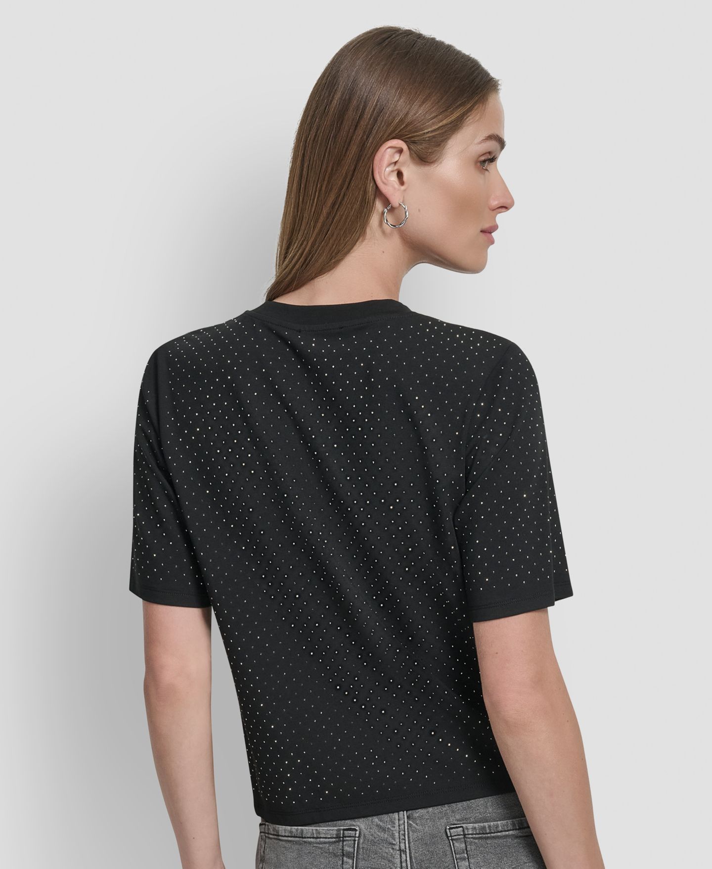 Женский свитшот DKNY с круглым вырезом и декором, цвет: Чёрный — фото 3