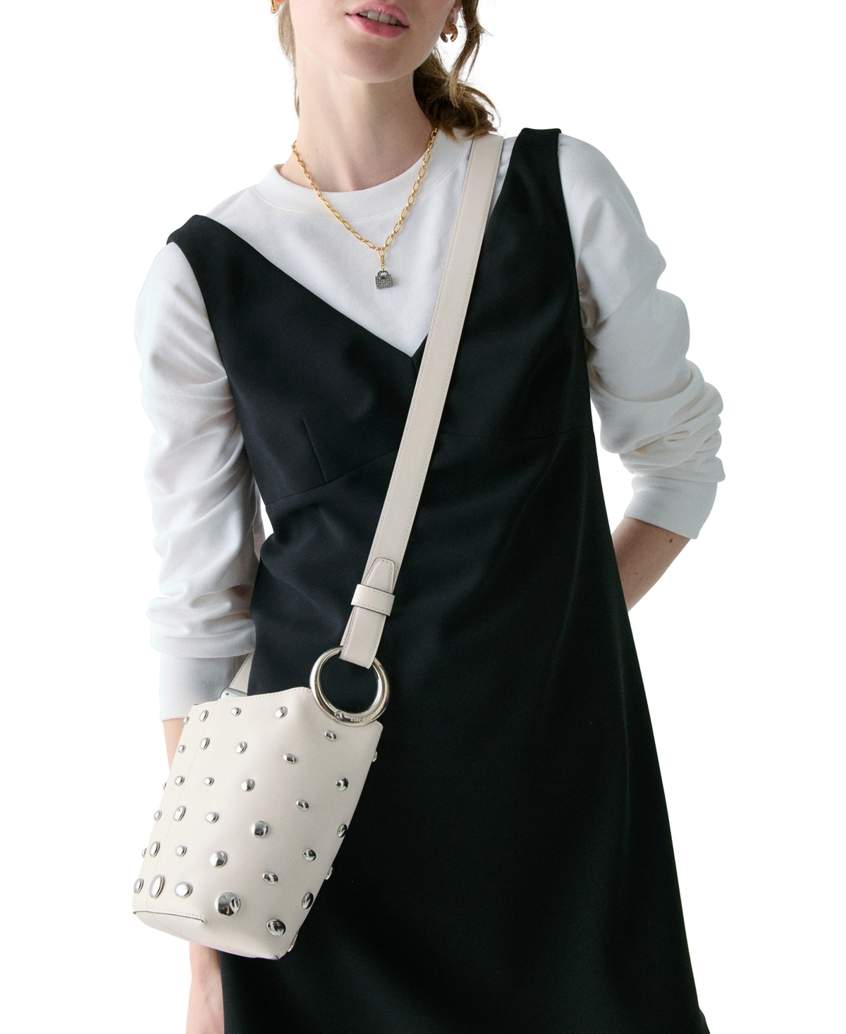 Kate Spade Halo Studded Mini Bucket Bag In White
