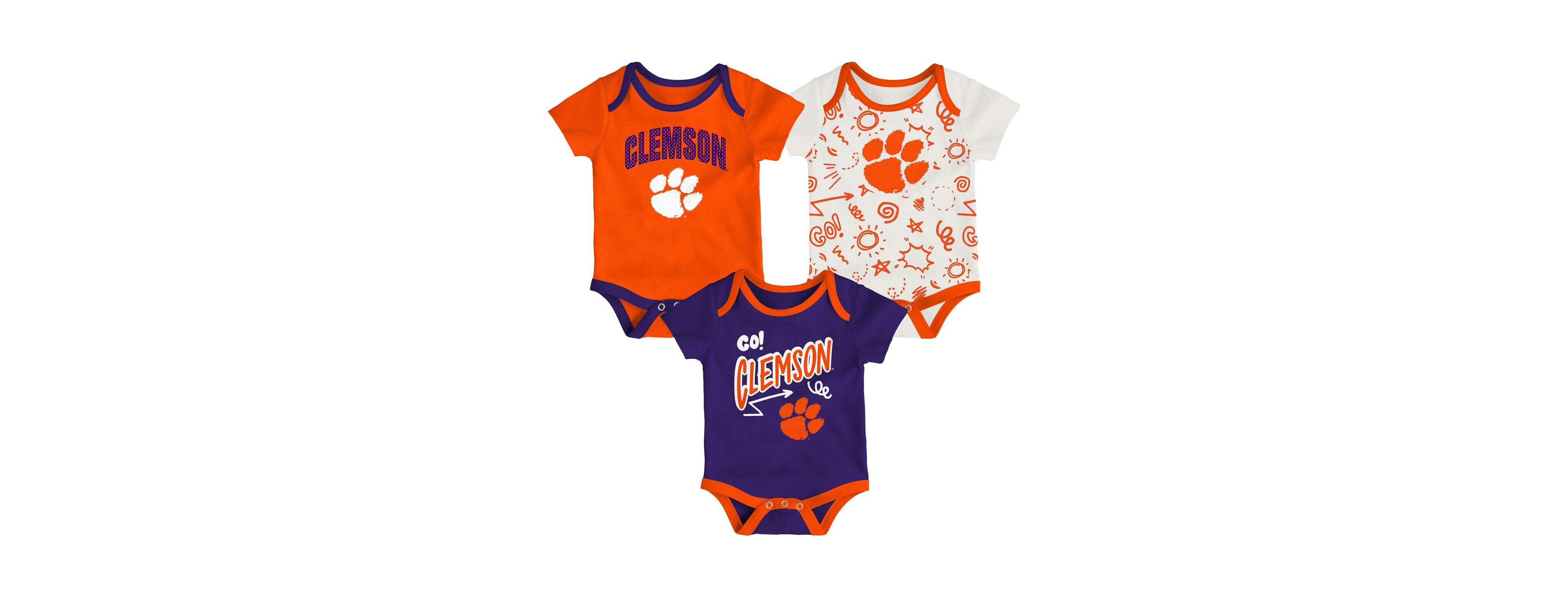 Outerstuff Baby Boys and Girls 3-Pack Clemson Tigers All Day Play Bodysuit Set