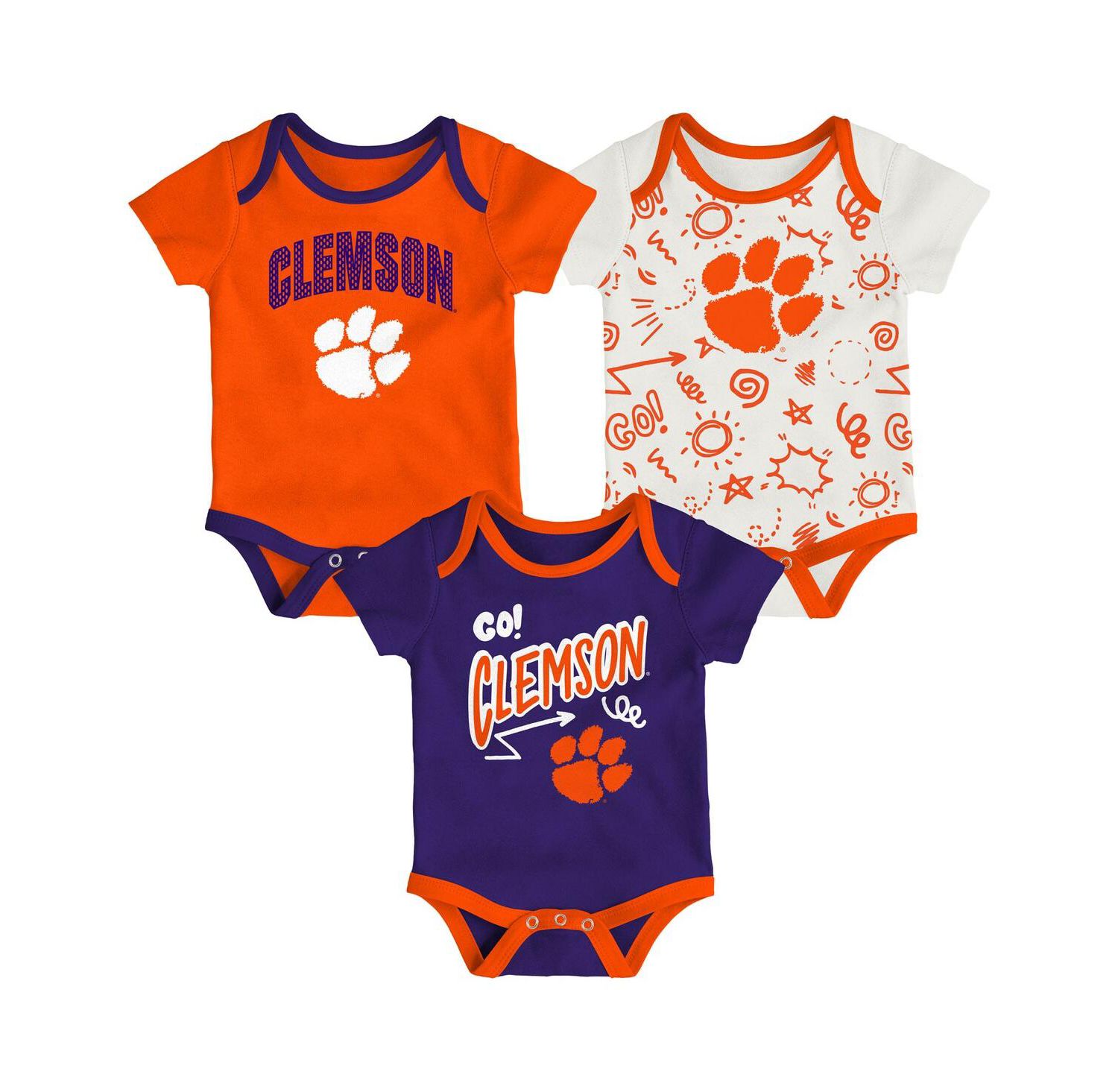 Baby Boys and Girls 3-Pack Clemson Tigers All Day Play Bodysuit Set