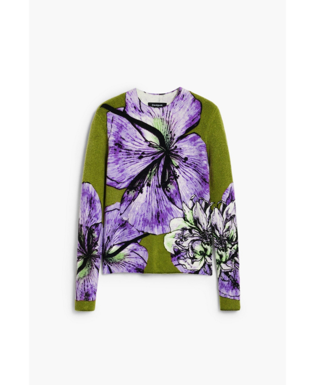 Desigual Floral Print Crewneck Sweater In Purple