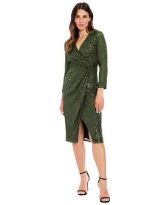 London Times - Petite Sequin Side Ruched Surplice Neck Dress