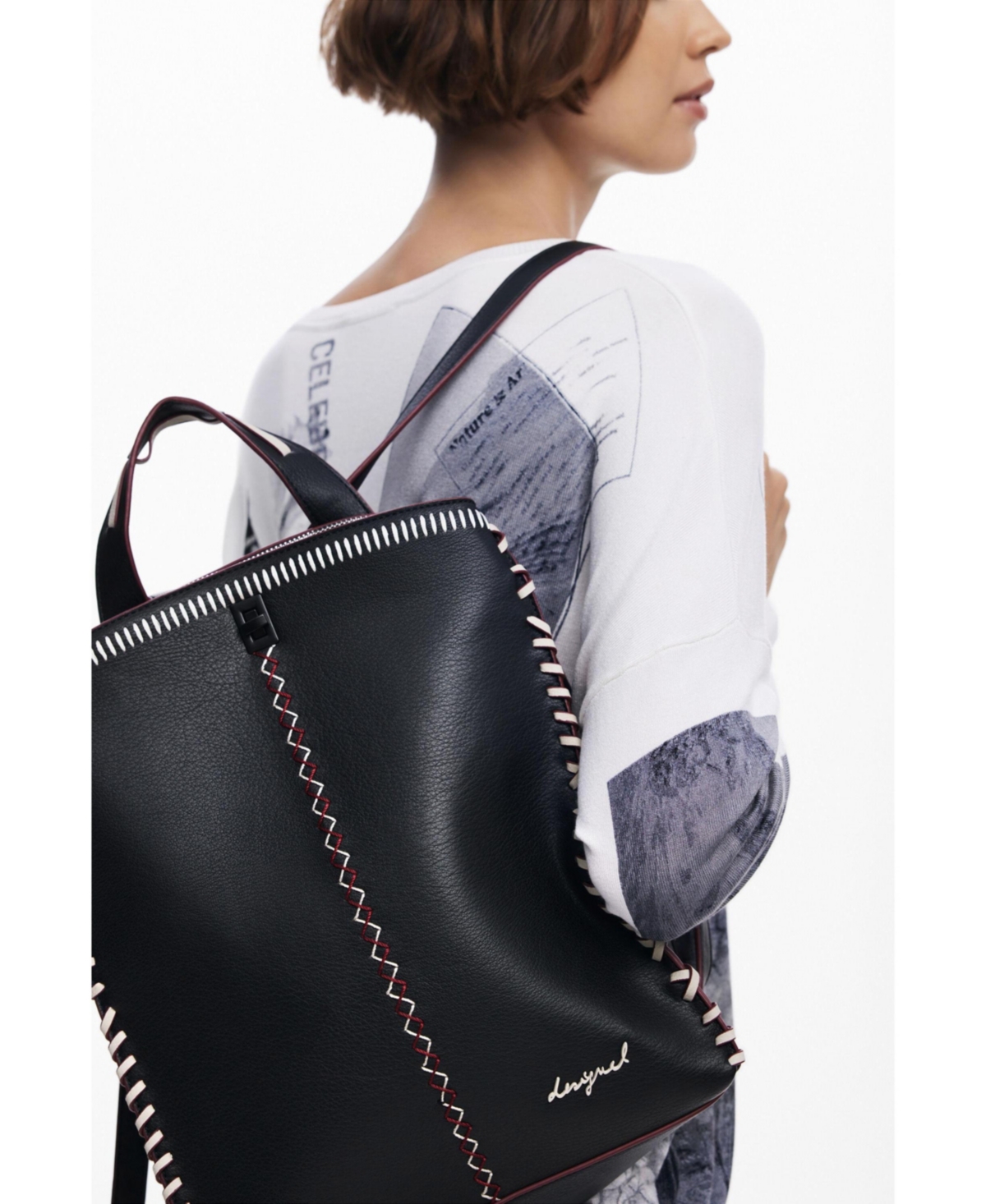 Desigual Women's Large faux leather effect backpack with topstitching