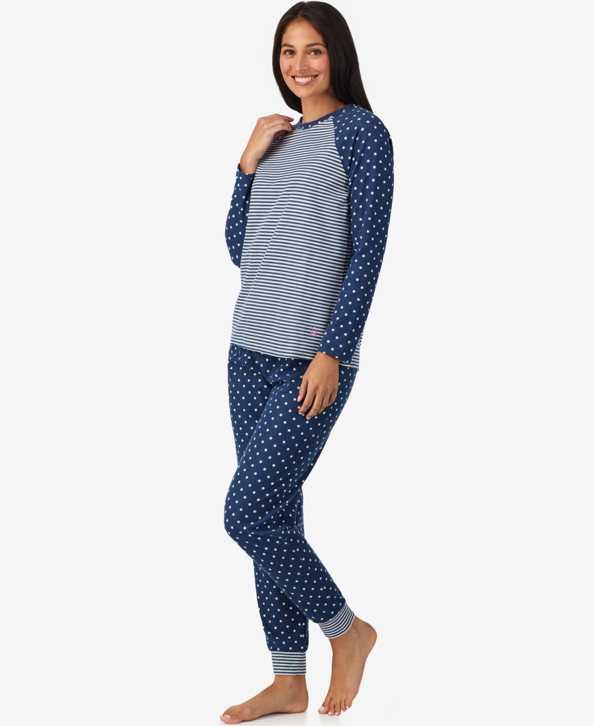 Cuddl Duds Women's 2-piece Brushed Waffle Long Sleeve Jogger Pajama Set In Blue