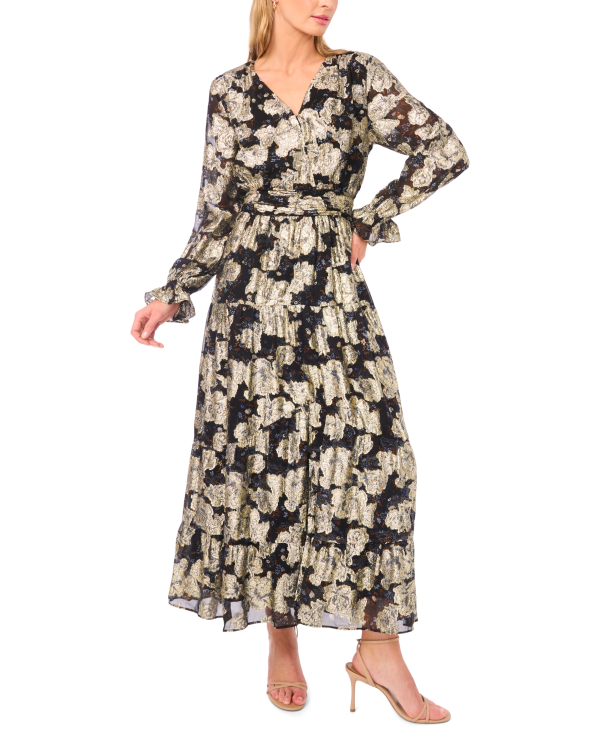 Msk Petite V-Neck Long Sleeve Maxi Dress