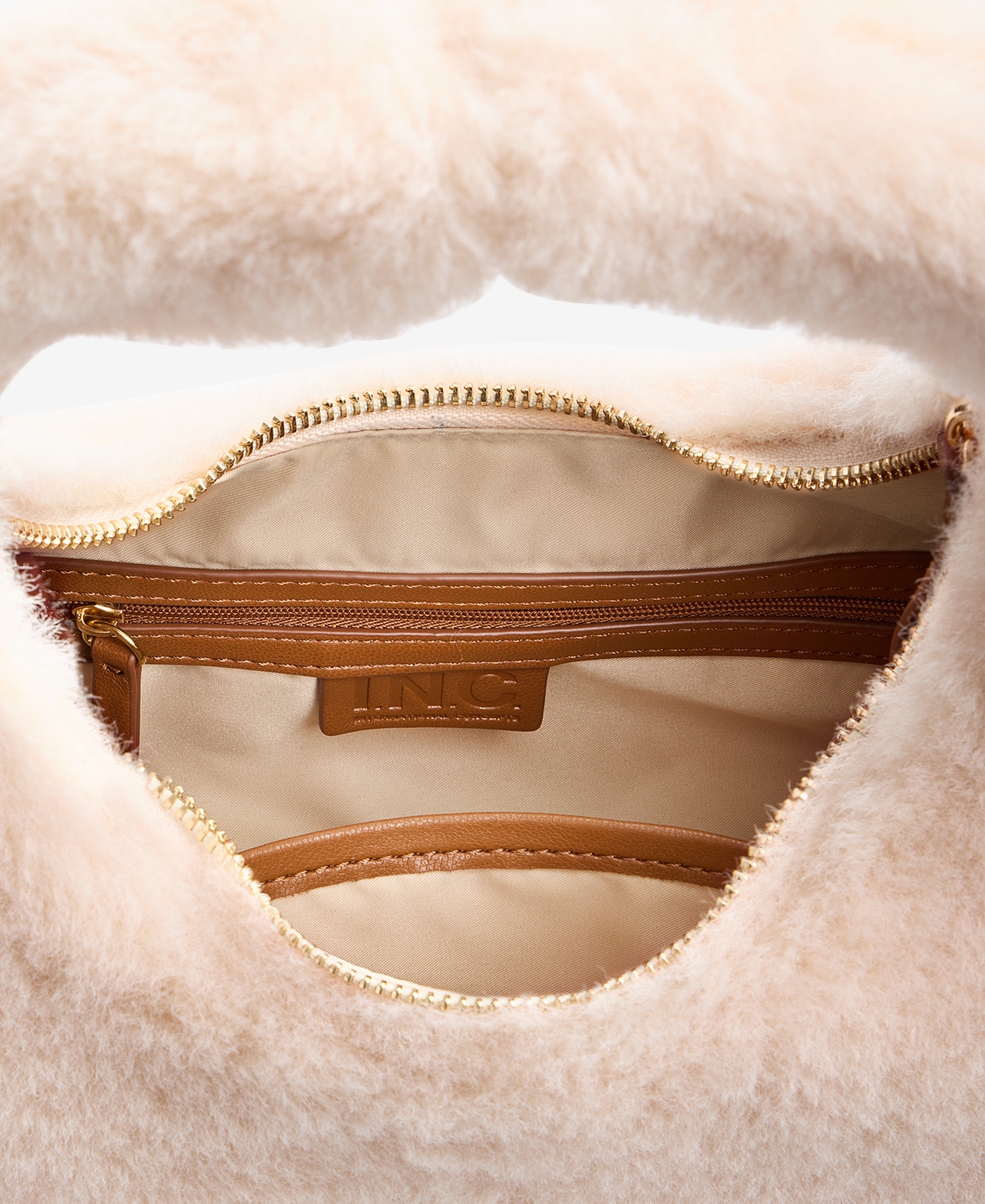 Inc International Concepts Nyrah Faux Fur Hobo Bag, Macy's Exclusive In Neutral