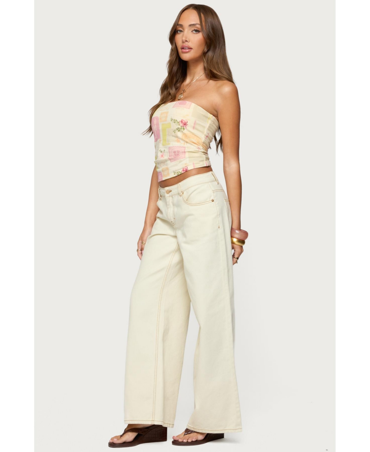 Edikted Womens Cicilla Vintage Mixed Print Tube Top