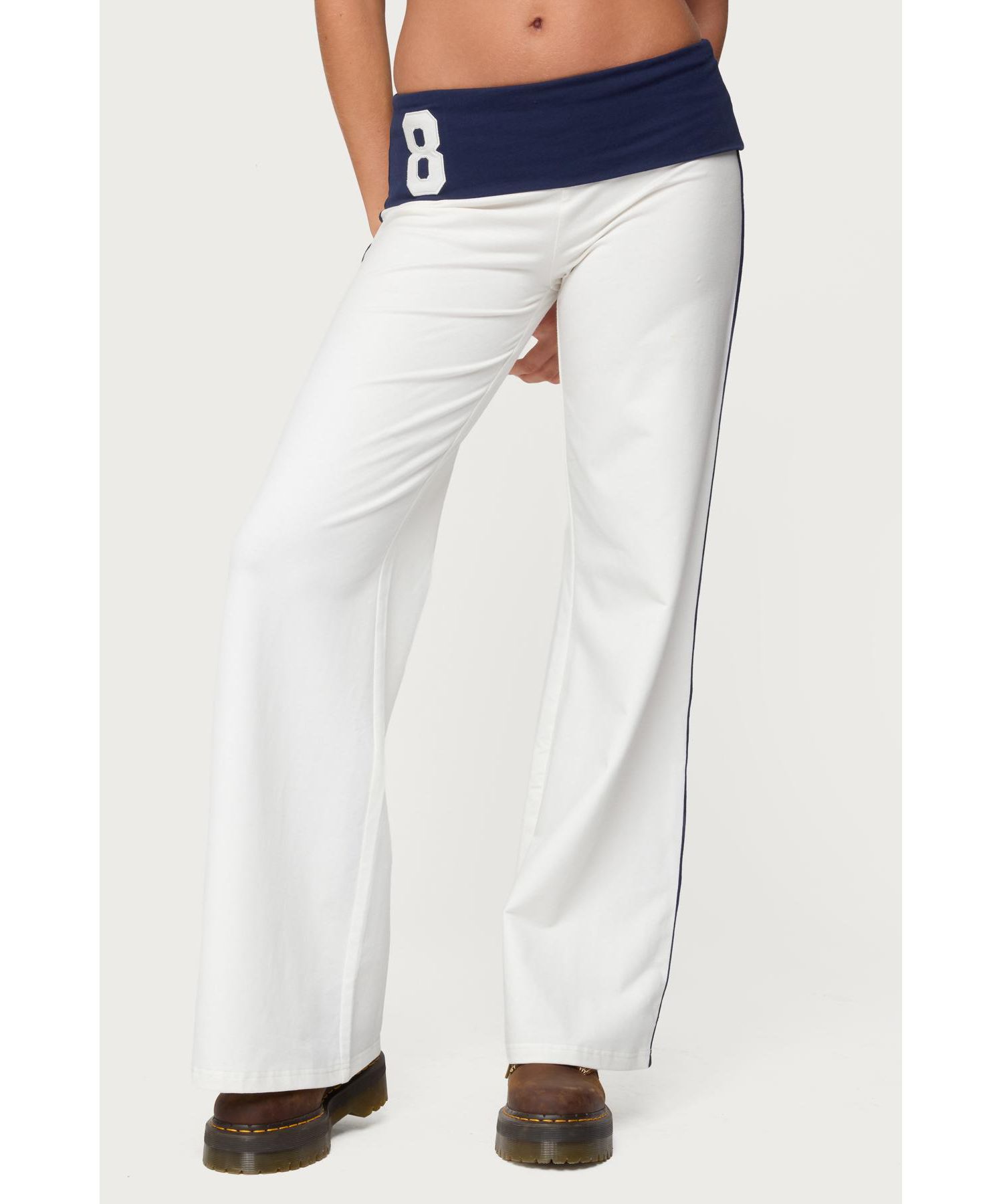 Women's 8 Contrast Fold Over Wide Leg Pants