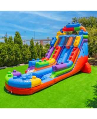 Block Party 19' Dual Lane Side Loader Water Slide with Pool, for Kids and Adults, Commercial Grade PVC Vinyl, Outdoor Backyard Fun, Blow Up Water Park, (Blower Included)