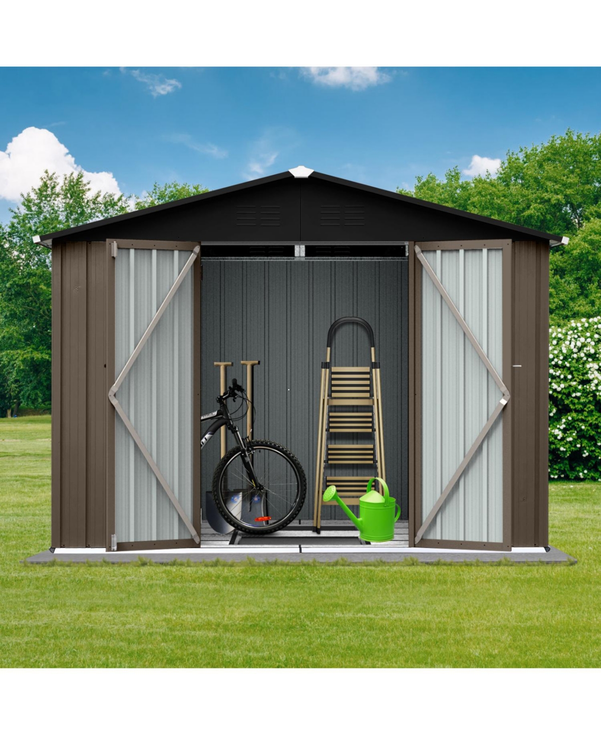 Streamdale Furniture Metal garden sheds 8ftx6ft outdoor storage sheds Brown + Black