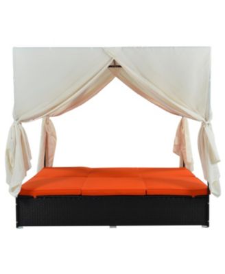 Outdoor Patio Wicker Sunbed Daybed with Cushions Adjustable Seats