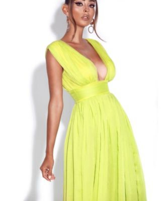 Women Valley Of Angels Lime Chiffon Pleated High Slit Maxi Dress