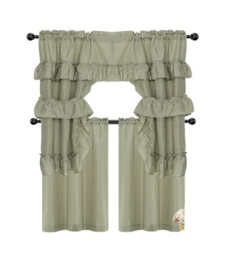 Country Farmhouse Living Solid Colored Cafe Kitchen Curtain Tier & Swag Valance Set - 56 in. W x 36 in. L, Linen Taupe