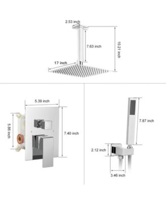 Single-Handle 2-Spray Square High Pressure Shower Faucet with 16" Ceiling Shower Head in Chrome (Valve Included)