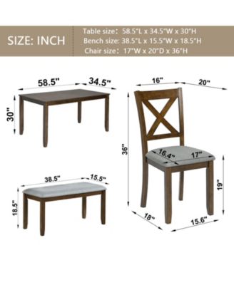 CASAINC 6 Pc. Set MDF, Birch Veneer, Solid Wood Upholstered Chairs, Bench, Space-Saving Wooden Dining Table Set