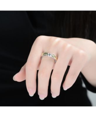 Two Tone with Clear Cubic Zirconia Band Ring