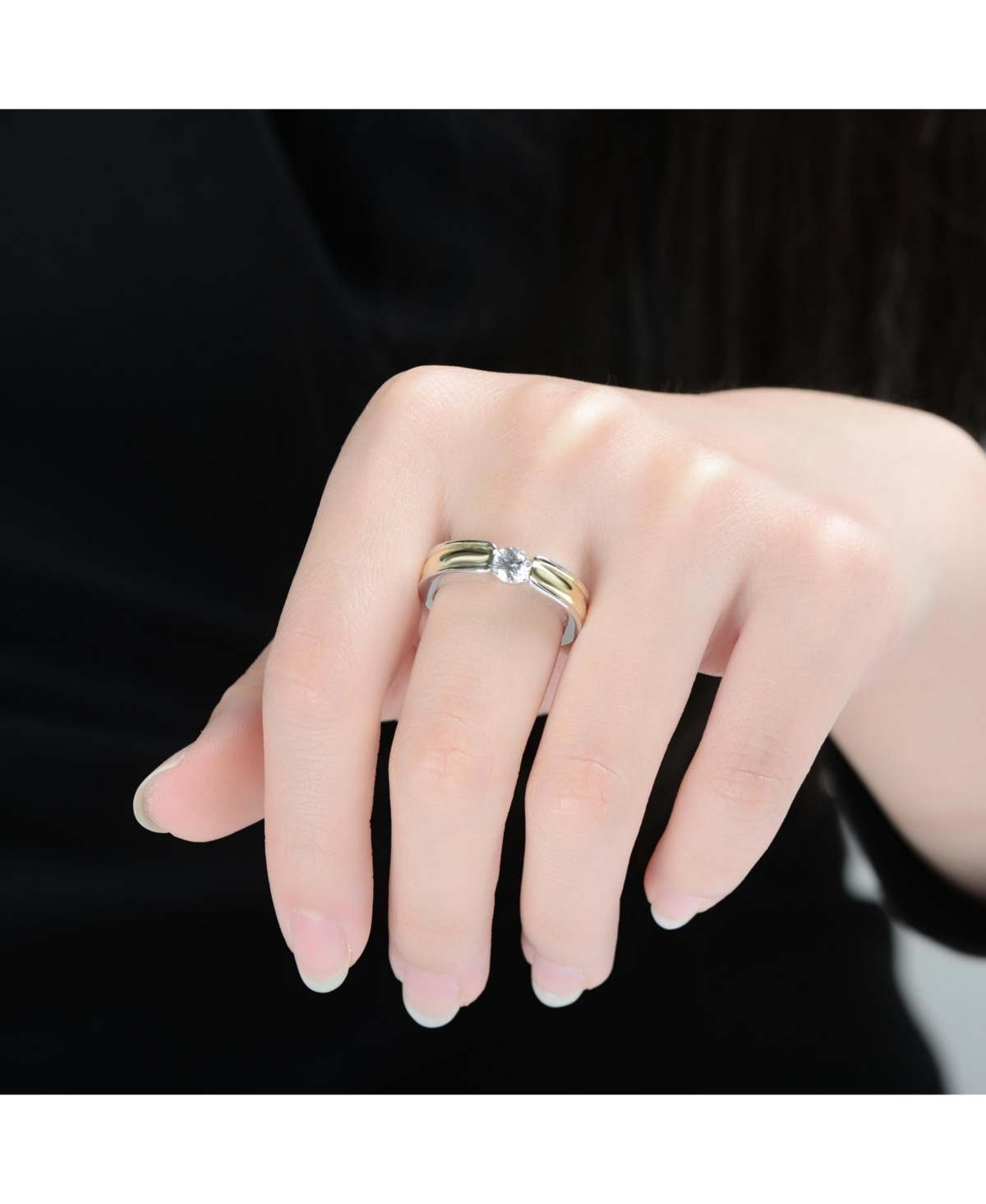 Rachel Glauber Two Tone with Clear Cubic Zirconia Band Ring