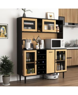 Buffet Sideboard Cabinet with Storage Door, Power Outlet and Wine Rack