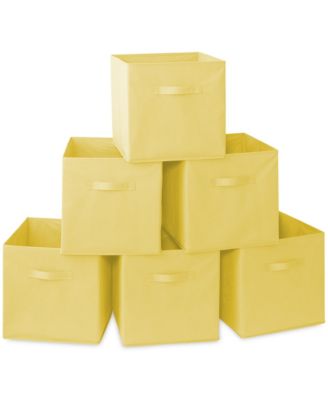 Set of 6 Collapsible Fabric Storage Cube Bins, Beige - 13" Foldable Cloth Baskets for Shelves and Cubby Organizers