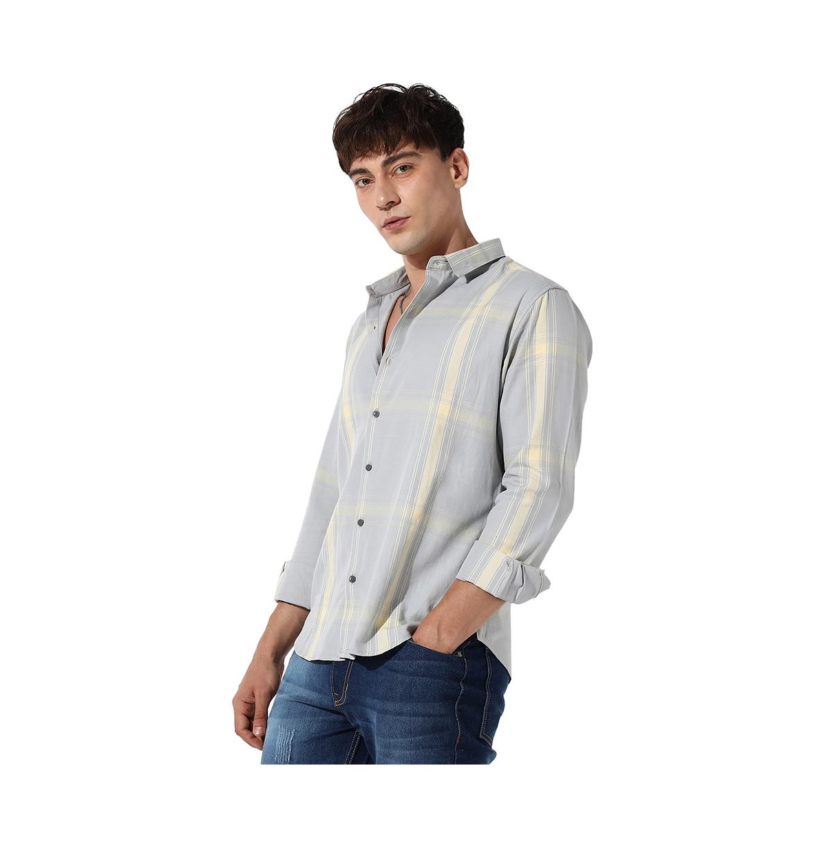 Campus Sutra Men's Plaid Button Up Shirt