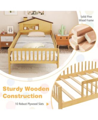 Twin Size Kids Bed Solid Wood Platform Bed w/ Under-bed Storage & Storage Cube