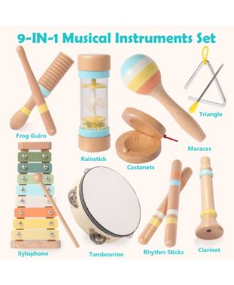 9-Piece Wooden Musical Instruments Set for Toddlers, Montessori Toys for Kids
