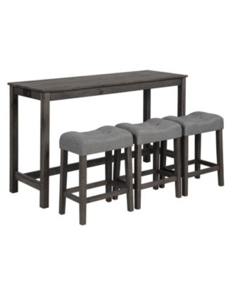 4 Piece Bar Table Set with Power Outlet and 3 Padded Stools for Dining or Living Room