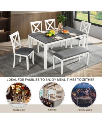 6 Piece Dining Table Set with Bench and 4 Chairs for Kitchen or Dining Room
