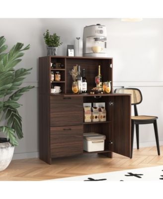 CASAINC Desk with Foldable Desktop, Storage Drawer and Shelves for Small Spaces Cabinet