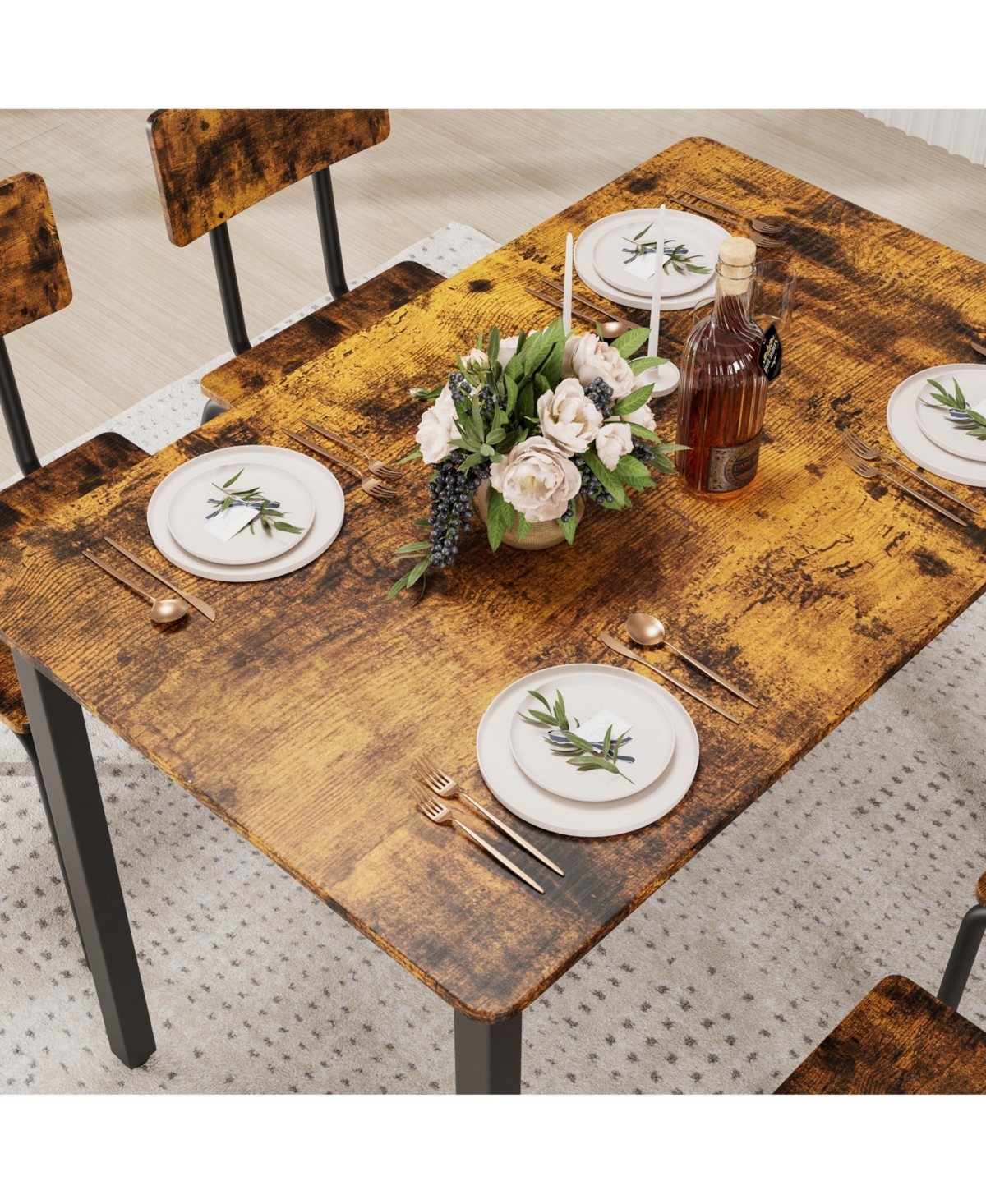 Casainc 5 Piece Dining Table Set with 4 Chairs, Metal Frame Kitchen for Small Space