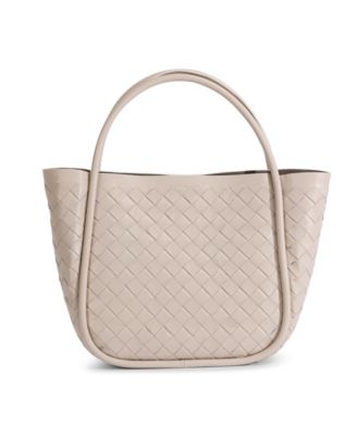 Women's Beige Woven Leather Top Handle Bag