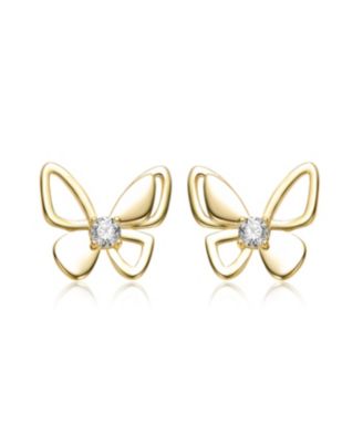 14K Gold Plated with Clear Cubic Zirconia Butterfly Stud Earrings