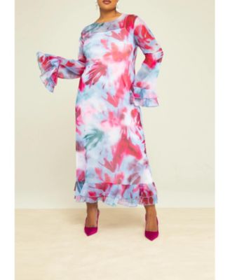 Women's Blurred Floral Mesh Maxi Dress