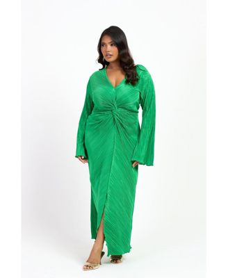 Women's Curve Plisse Flare Sleeve Midaxi Dress