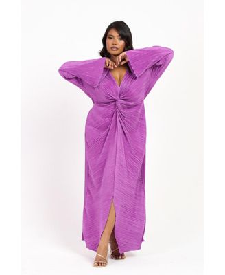 Women's Curve Plisse Flare Sleeve Midaxi Dress
