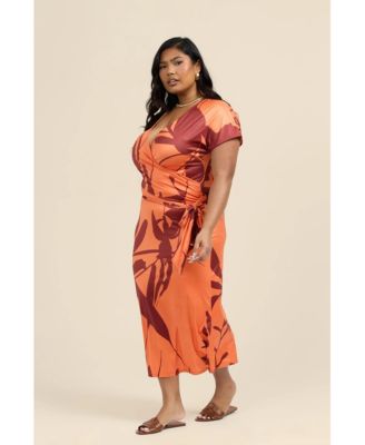 Women's Floral Wrap Jersey Midi Dress