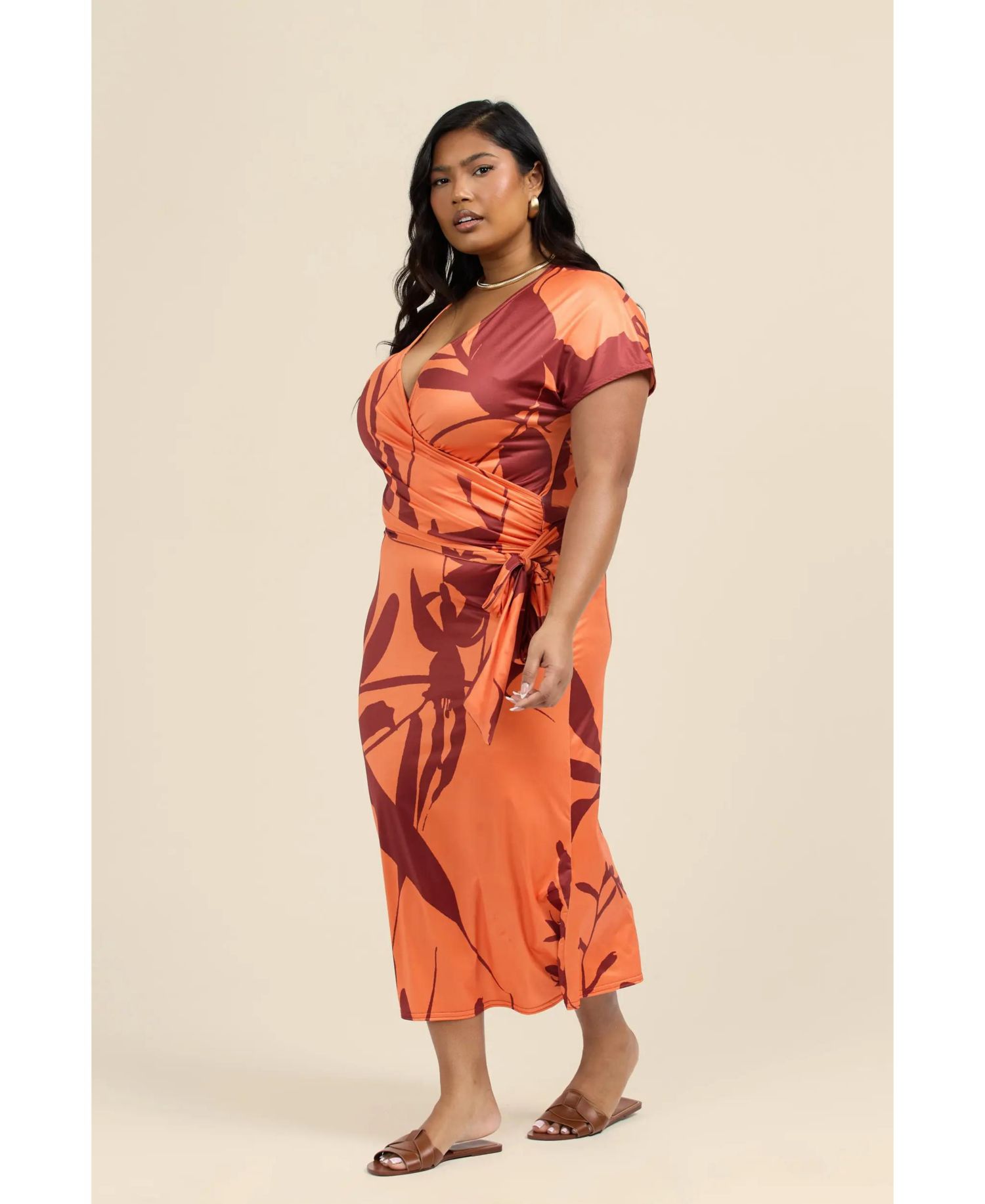Women's Floral Wrap Jersey Midi Dress