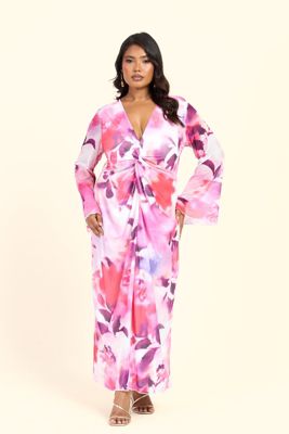 Women's Floral Twist Front Midi Dress