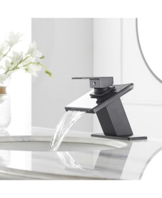 Glass Spout Waterfall Single Hole Single Handle Bathroom Sink Faucet With Pop Up Drain With Overflow