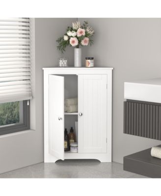 Corner Cabinet with 2 Doors and Adjustable Shelves for Home Storage